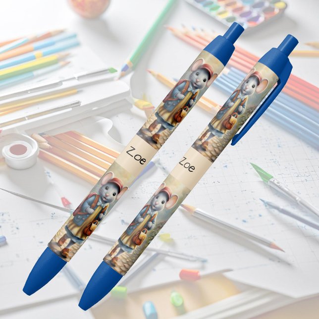 Cute mouse girl on her way to school,personalised  black ink pen (Creator Uploaded)
