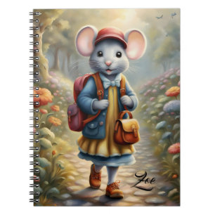Cute mouse girl on her way to school,personalised notebook