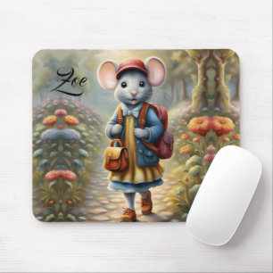 Cute mouse girl on her way to school, personalised pad