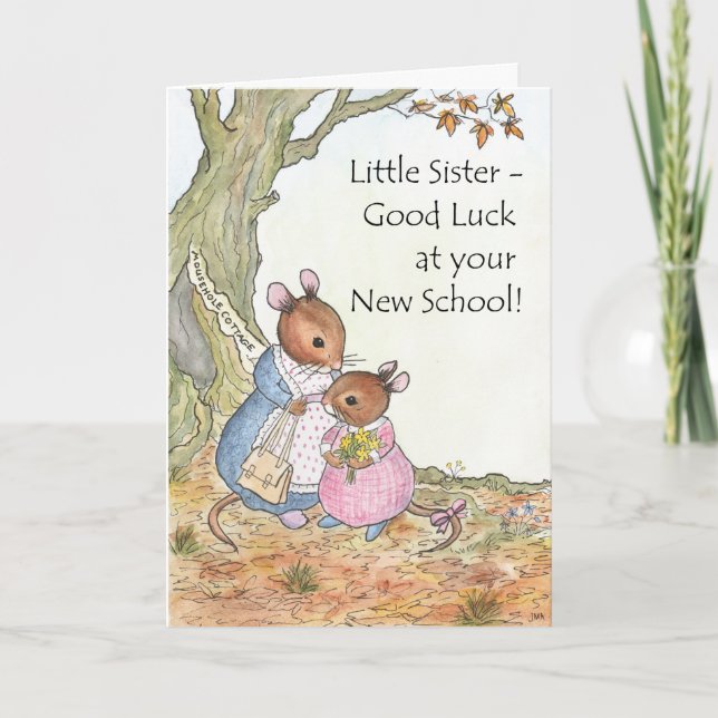 Cute Mouse Good Luck New School for Sister Card (Front)
