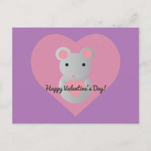Cute  Mouse Holding a Heart. Holiday Postcard
