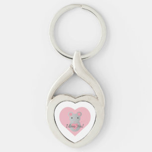 Cute Mouse Holding a Heart. Key Ring