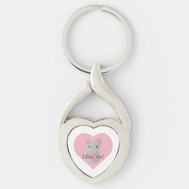 Cute  Mouse Holding a Heart. Key Ring (Front)
