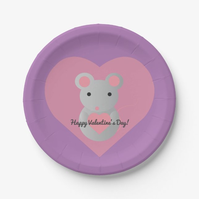 Cute  Mouse Holding a Heart. Paper Plate (Front)