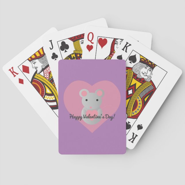 Cute  Mouse Holding a Heart. Playing Cards (Back)