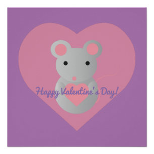 Cute Mouse Holding a Heart. Poster