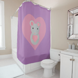 Cute Mouse Holding a Heart. Shower Curtain