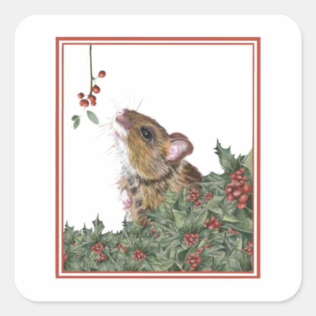 Cute Mouse Holly Mistletoe Stickers (Front)