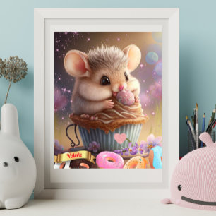 Cute Mouse in a cup sweet treats personalised art  Poster