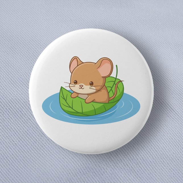 Cute Mouse in a Leaf Boat 6 Cm Round Badge (Creator Uploaded)