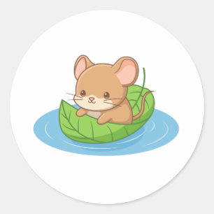 Cute Mouse in a Leaf Boat Classic Round Sticker