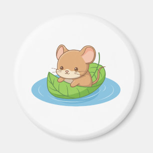 Cute Mouse in a Leaf Boat Magnet