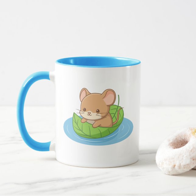 Cute Mouse in a Leaf Boat Mug (With Donut)