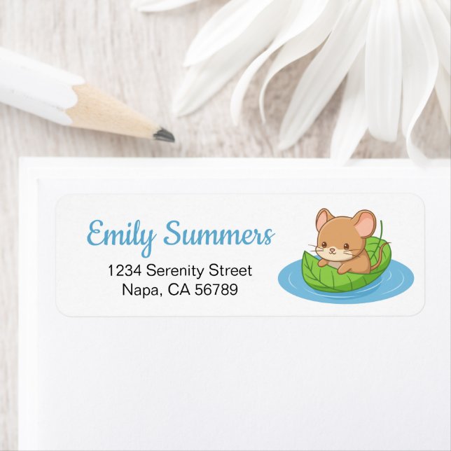 Cute Mouse in a Leaf Boat Return Address Label (Insitu)