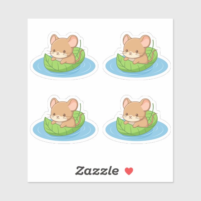 Cute Mouse in a Leaf Boat Set of 4 (Sheet)