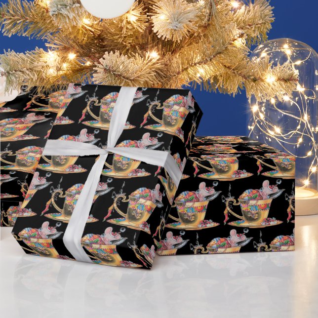 Cute Mouse in a Tea Cup Christmas Wrapping Paper (Holidays)