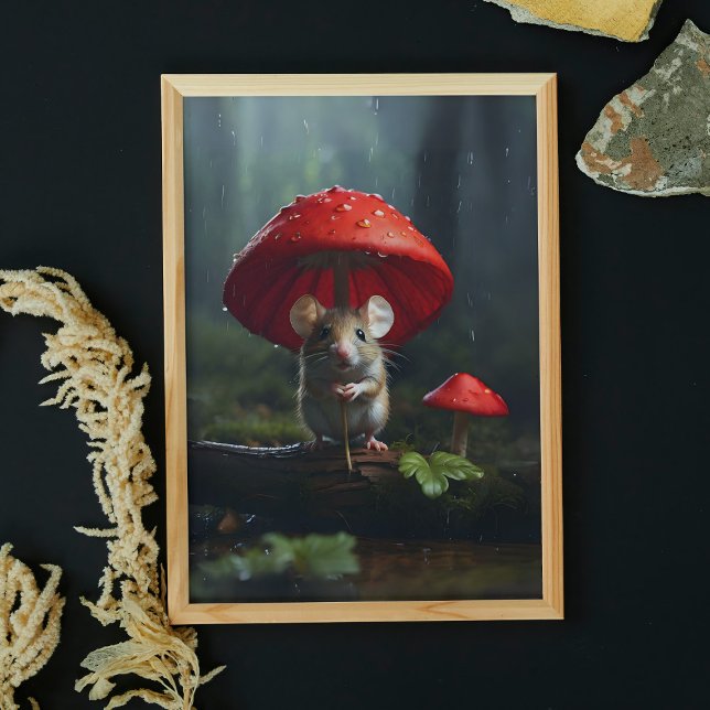 Cute Mouse in Forest Mushroom Umbrella Poster (Creator Uploaded)