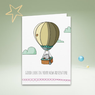 Cute Mouse in Hot Balloon Good Luck Farewell Card