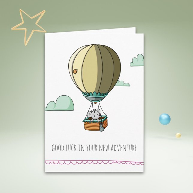Cute Mouse in Hot Balloon Good Luck Farewell Card (Creator Uploaded)
