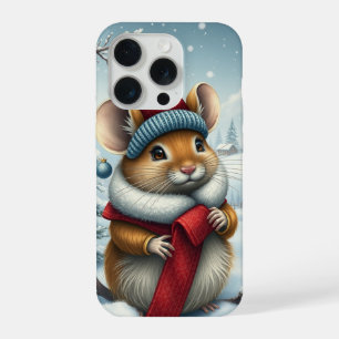Cute Mouse in Preppy Winter Attire and Hat iPhone 15 Pro Case