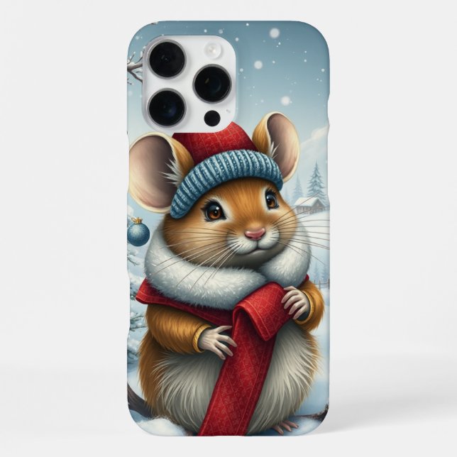 Cute Mouse in Preppy Winter Attire and Hat iPhone Case (Back)