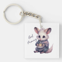 Cute mouse in pyjamas with coffee. Rat and coffee