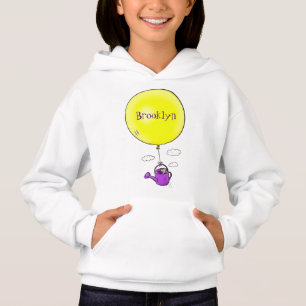 Cute mouse in watering can with balloon cartoon