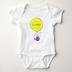 Cute mouse in watering can with balloon cartoon baby bodysuit