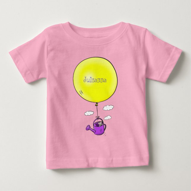 Cute mouse in watering can with balloon cartoon baby T-Shirt (Front)