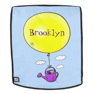 Cute mouse in watering can with balloon cartoon backpack