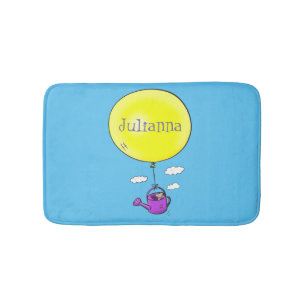 Cute mouse in watering can with balloon cartoon bath mat
