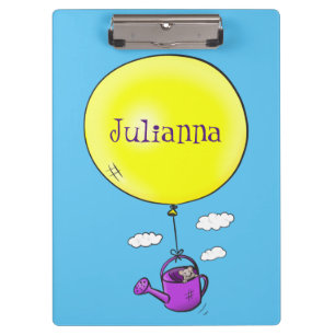 Cute mouse in watering can with balloon cartoon clipboard