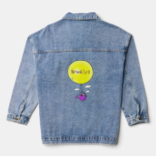 Cute mouse in watering can with balloon cartoon denim jacket