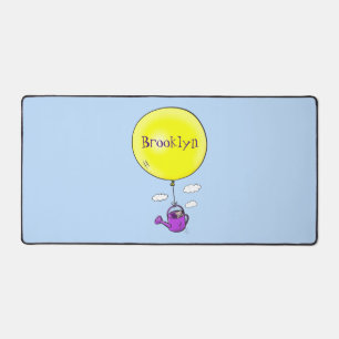 Cute mouse in watering can with balloon cartoon desk mat