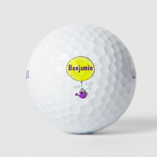 Cute mouse in watering can with balloon cartoon golf balls