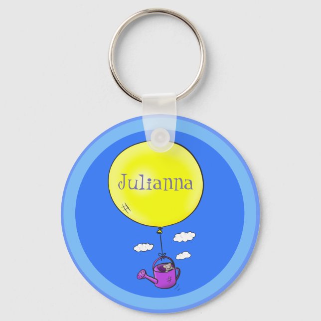 Cute mouse in watering can with balloon cartoon key ring (Front)