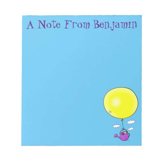 Cute mouse in watering can with balloon cartoon notepad (Front)