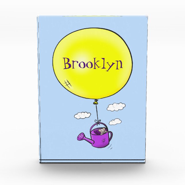 Cute mouse in watering can with balloon cartoon photo block (Front)