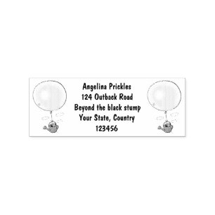 Cute mouse in watering can with balloon cartoon rubber stamp