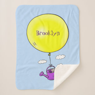 Cute mouse in watering can with balloon cartoon  sherpa blanket