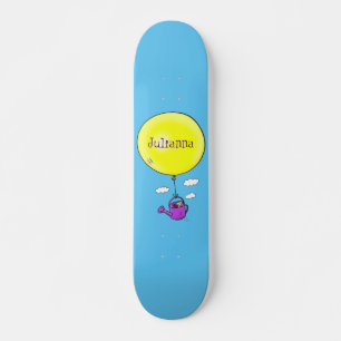 Cute mouse in watering can with balloon cartoon skateboard