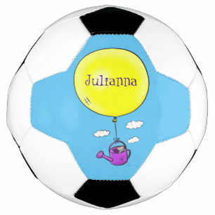 Cute mouse in watering can with balloon cartoon soccer ball
