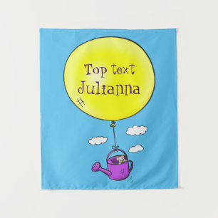 Cute mouse in watering can with balloon cartoon  tapestry