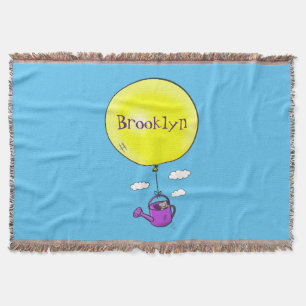 Cute mouse in watering can with balloon cartoon throw blanket
