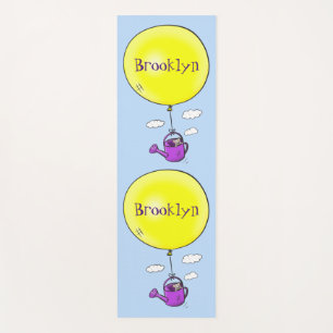 Cute mouse in watering can with balloon cartoon yoga mat
