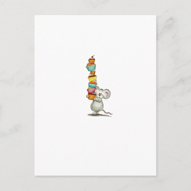 Cute Mouse is carrying Cupcakes - by Gerda Steiner Postcard (Front)
