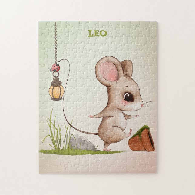 Cute Mouse Ladybug Green Personal    Jigsaw Puzzle (Vertical)