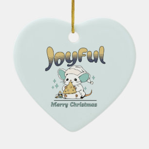 Cute Mouse Merry Christmas Ceramic Ornament