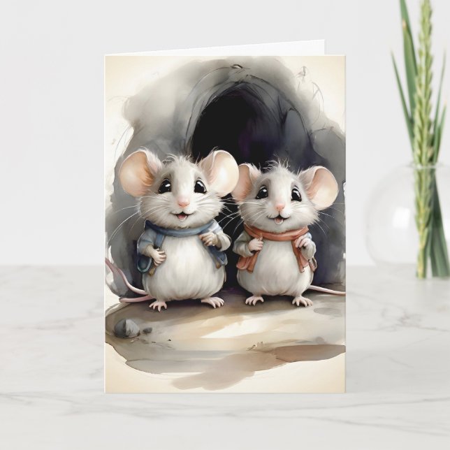 Cute Mouse Mice Best Pals Friends Portrait Blank Card (Front)