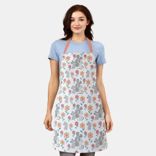 Cute mouse mother and babies, flowers pattern apron